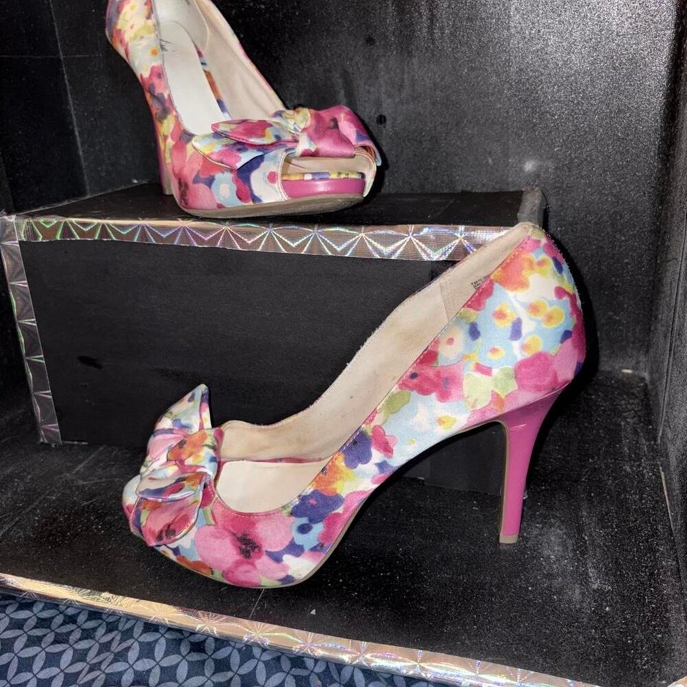 Fioni floral print heels with bow detail #floral #heels #y2k